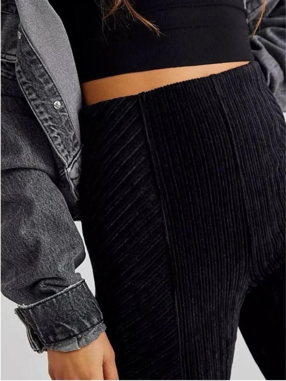 Free People Black Velvet Flare High Waist Pants- size XL